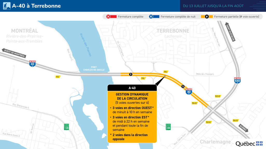 utoroute 40 (Félix-Leclerc) - Déviation du 13 juillet jusqu’à la fin août
